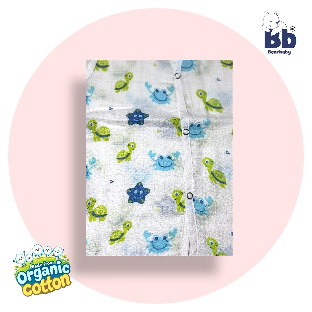 Baby Unisex Organic Cotton Muslin  Sleevless Jhabla & Payjama Set - Size 9m-12m-Star Print