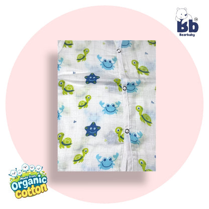 Baby Unisex Organic Cotton Muslin  Sleevless Jhabla & Payjama Set - Size 9m-12m-Star Print
