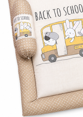 Bearbaby Portable Baby Mattress Bedding Set with Cartoon Animal School Bus Print and Cushioned Bolsters