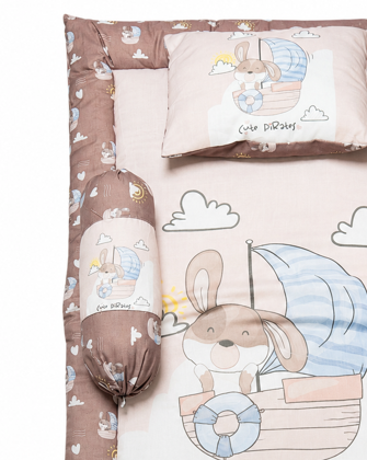 Comfortable Newborn Baby Mattress Set Featuring Bunny Sailboat Print and Soft Protective Bolsters