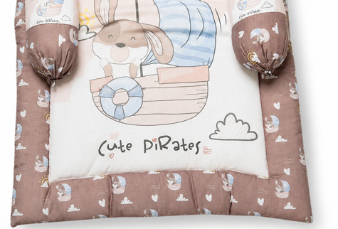 Bearbaby Baby Sleeping Mattress Set with Cute Pirates Bunny Print, Pillow and Side Bolsters for Newborns