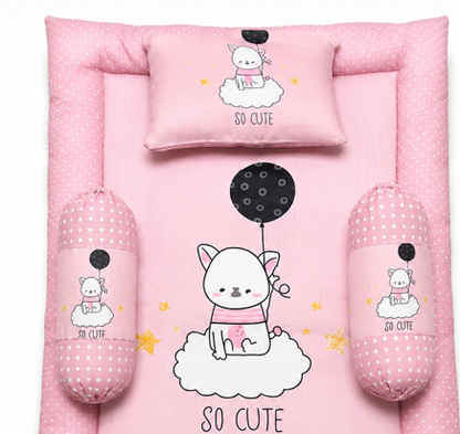 Comfortable Newborn Baby Mattress Set Featuring So Cute Bunny Design with Pillow and Bolsters