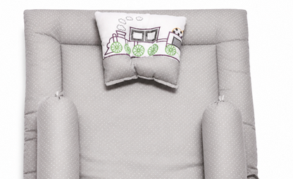 Soft Cotton Baby Sleeping Bed Set with Grey Mattress, Pillow and Protective Side Bolsters for Infants