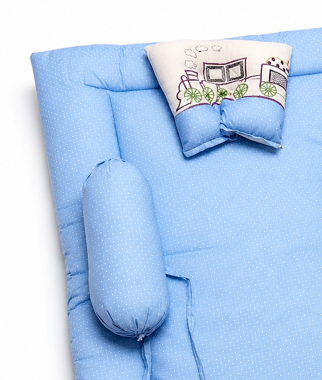 Blue Baby Bedding Mattress Set with Pillow and Side Bolsters for Safe and Comfortable Infant Sleep