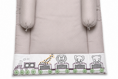 Premium Grey Cotton Baby Bedding Set with Soft Mattress, Pillow and Side Roll Bolsters for Newborns