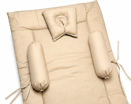 Premium Beige Cotton Baby Bedding Set with Soft Mattress, Pillow and Side Roll Bolsters for Newborns
