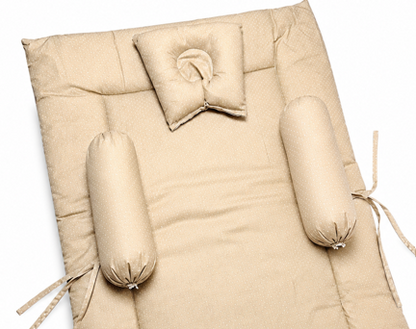 Premium Beige Cotton Baby Bedding Set with Soft Mattress, Pillow and Side Roll Bolsters for Newborns