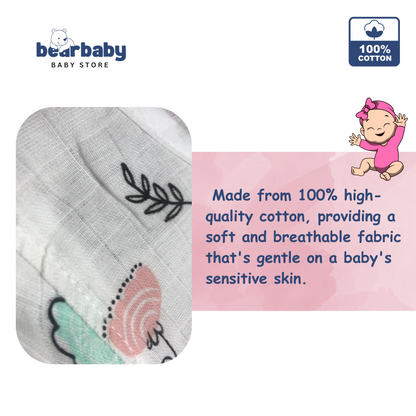 Baby product with floral design and text about 100% cotton material, featuring the Bearbaby Baby Store Sleeveless Jhabla and Pajama logo.