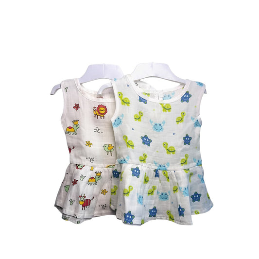 Cotton baby dress combo pack of 2 for 3M-6M babies with assorted cloud balloon prints