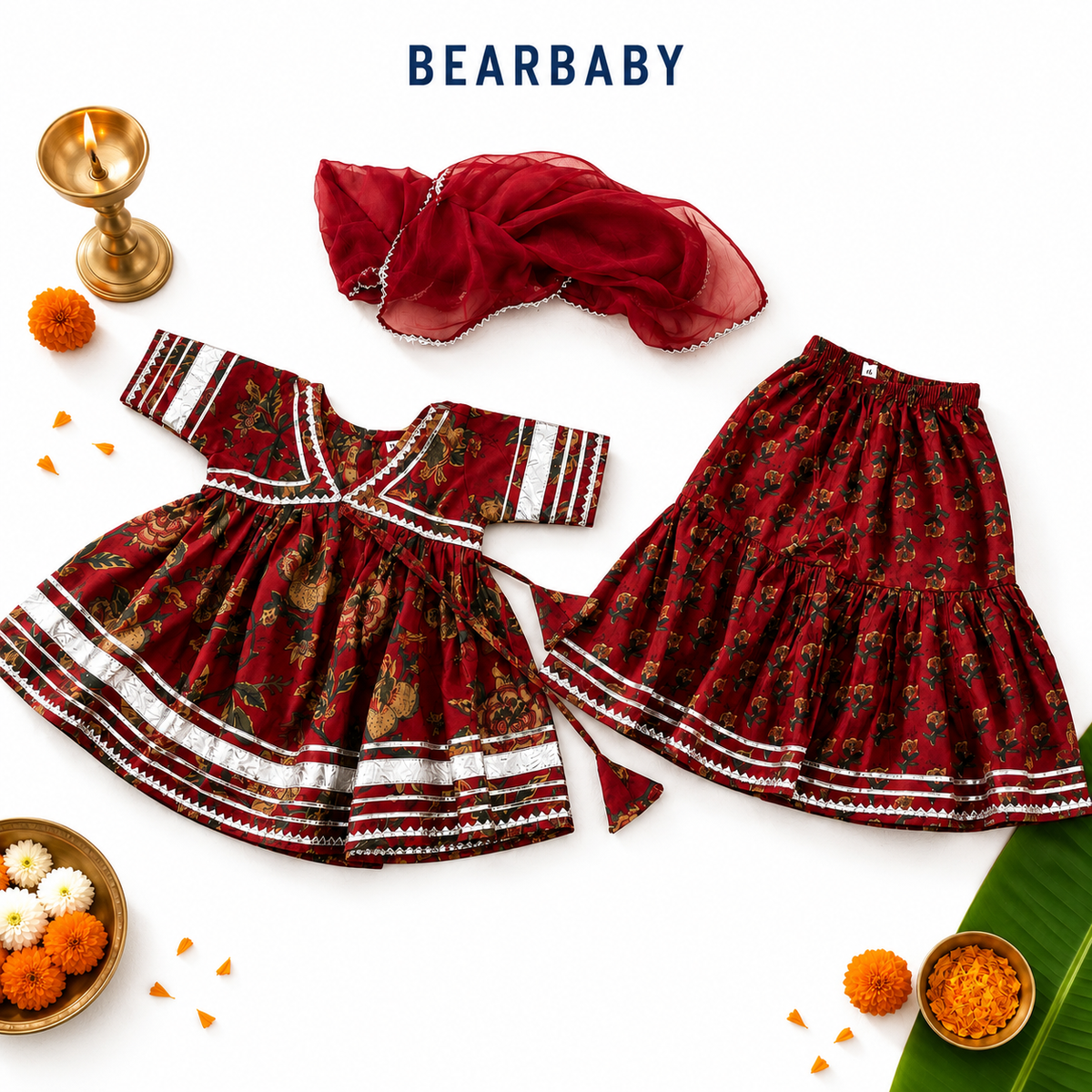 Bearbaby Baby Festive Dress 0M–3Y | Kesar Zari Pushpangan