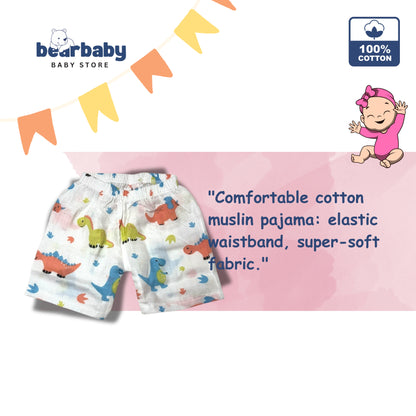 Children's pajama with dinosaur pattern on a pink background, featuring bearbaby branding.